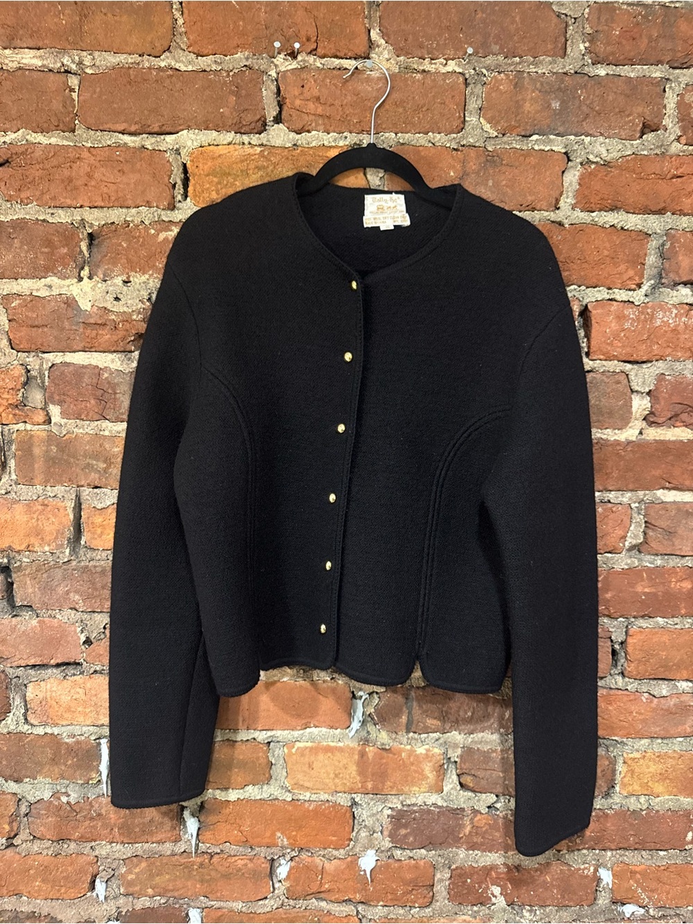 Vintage Tally Ho Women’s Black Heavyweight Front Button Cardigan (100% Wool)